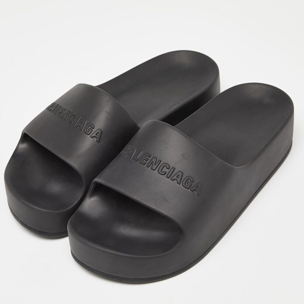 Balenciaga Black Rubber Platform Flat Slides Size 40 - Picture 2 of 4